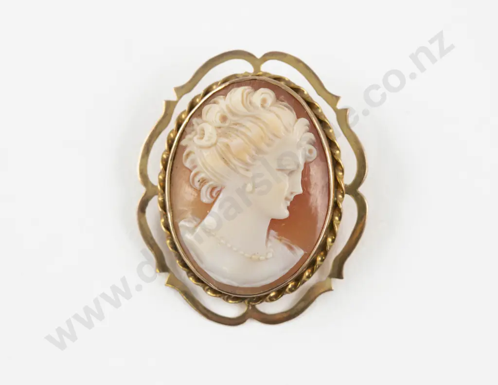9ct Framed Classical Portrait Cameo Brooch Image 1++