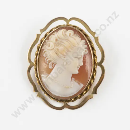 9ct Framed Classical Portrait Cameo Brooch