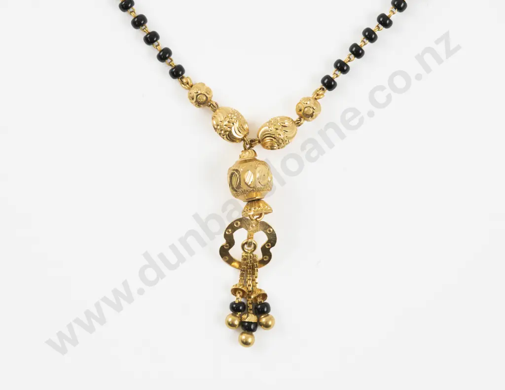 22ct Gold and Black Bead Mangalsutra Necklace Image 1++