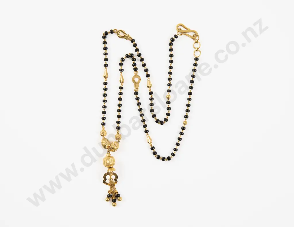 22ct Gold and Black Bead Mangalsutra Necklace Image 1++
