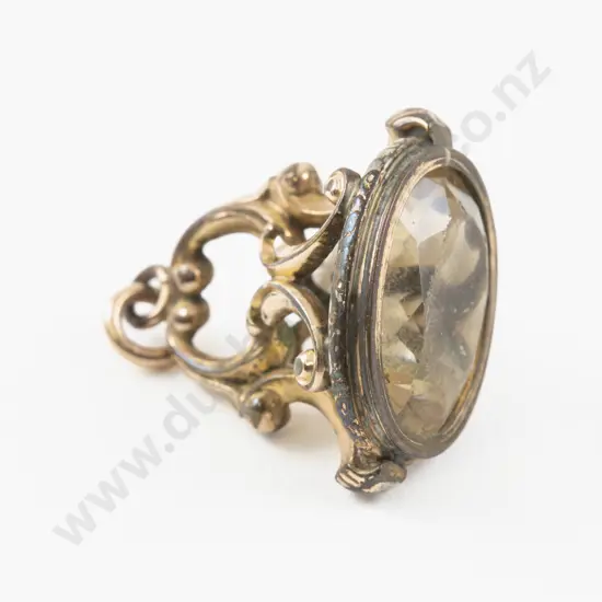 Gold Plated Citrine Glass Fancy Seal Fob