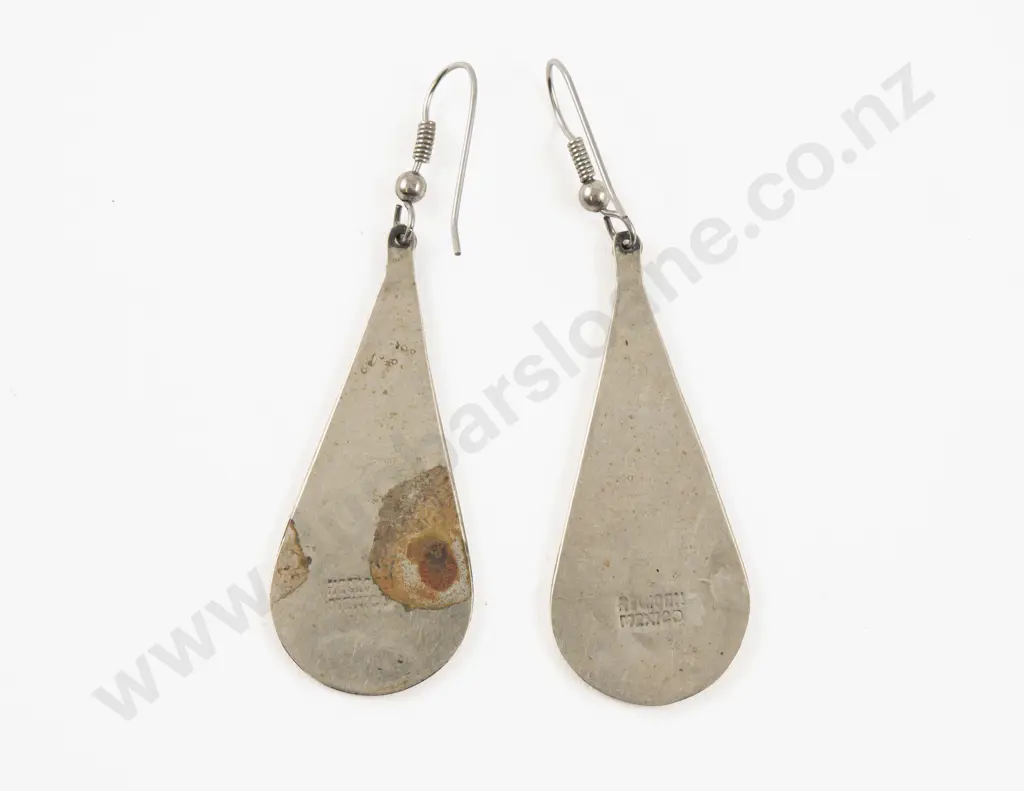 Mexican Alpaca Enamel and MOP Floral Pendant Drop Earrings Image 1++