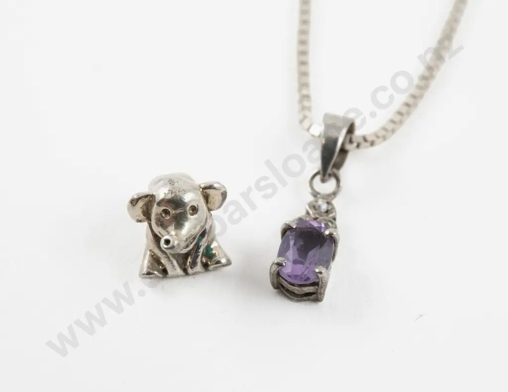 S/S Four Stone Cubic Zirconia and Amethyst Crystal Pendant Image 1++