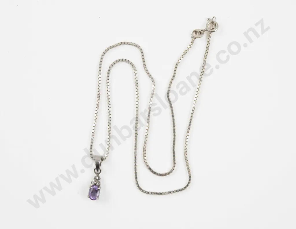 S/S Four Stone Cubic Zirconia and Amethyst Crystal Pendant Image 1++