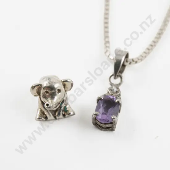 S/S Four Stone Cubic Zirconia and Amethyst Crystal Pendant
