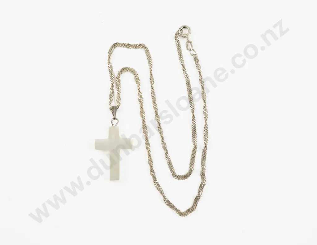 MOP Cross Pendant on S/S Fancy Link Neck Chain Image 1++