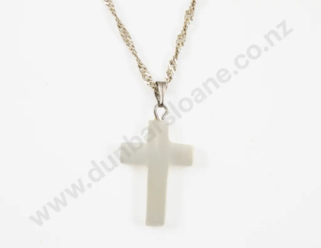 MOP Cross Pendant on S/S Fancy Link Neck Chain Image 1++