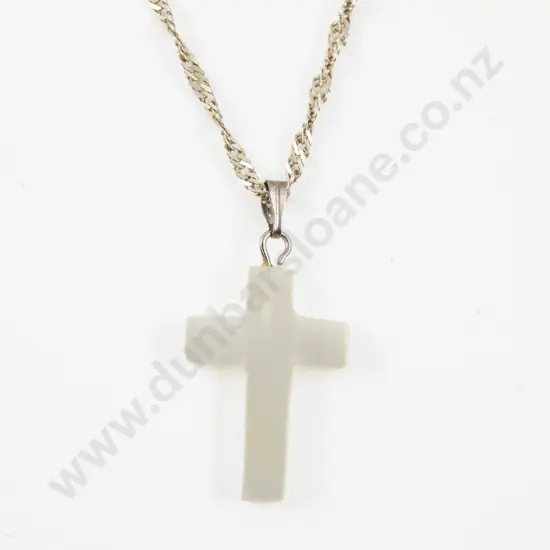 MOP Cross Pendant on S/S Fancy Link Neck Chain