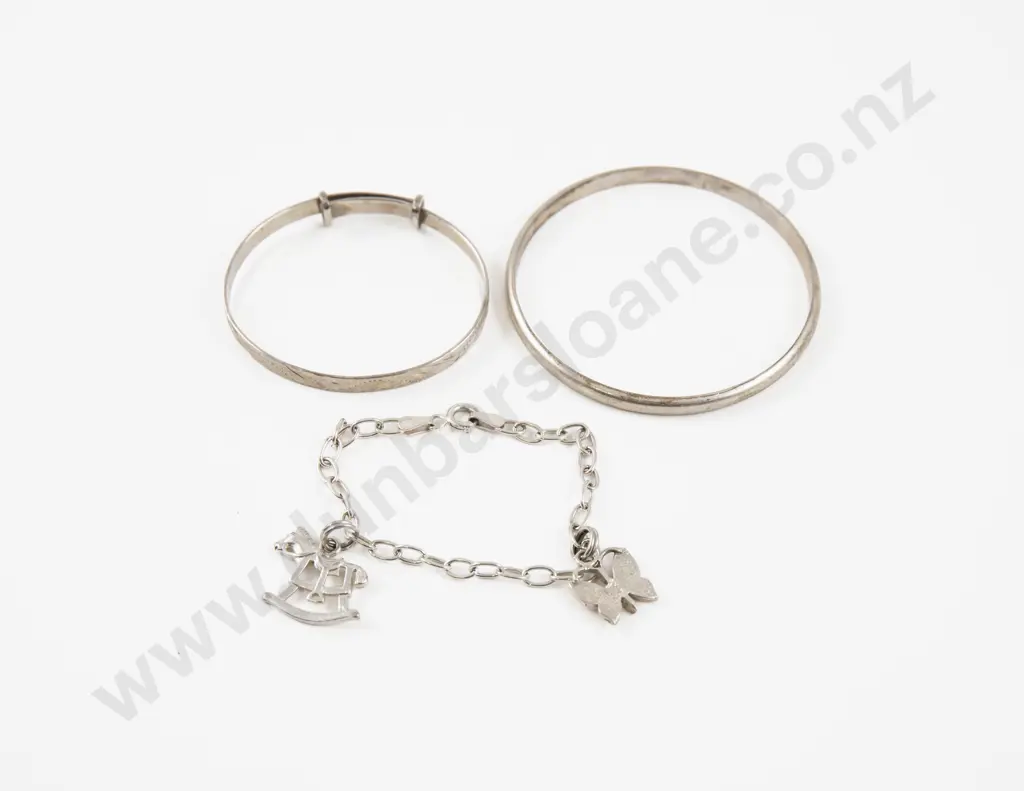 Two S/S Baby Bangles and Charm Bracelet Image 1++