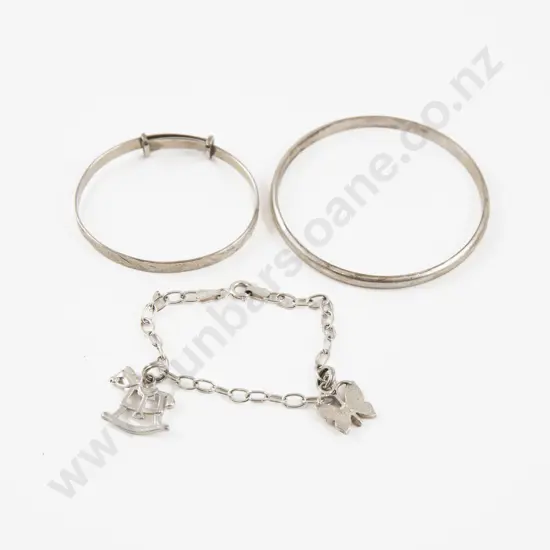 Two S/S Baby Bangles and Charm Bracelet