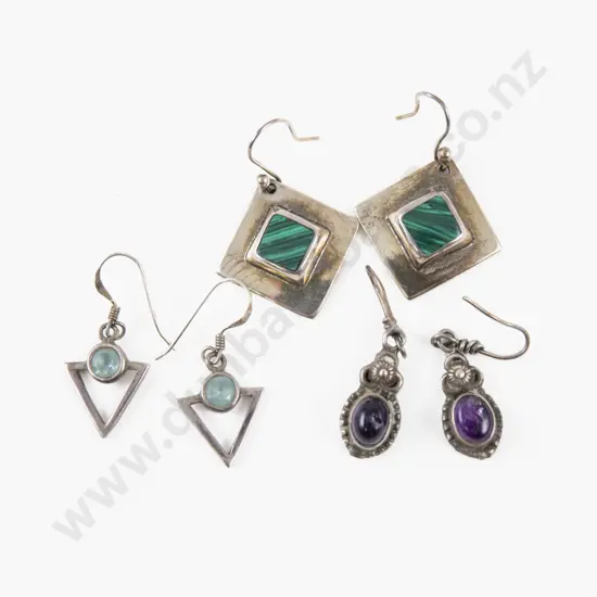 Three Pairs of S/S Gem Set Pendant Drop Earrings