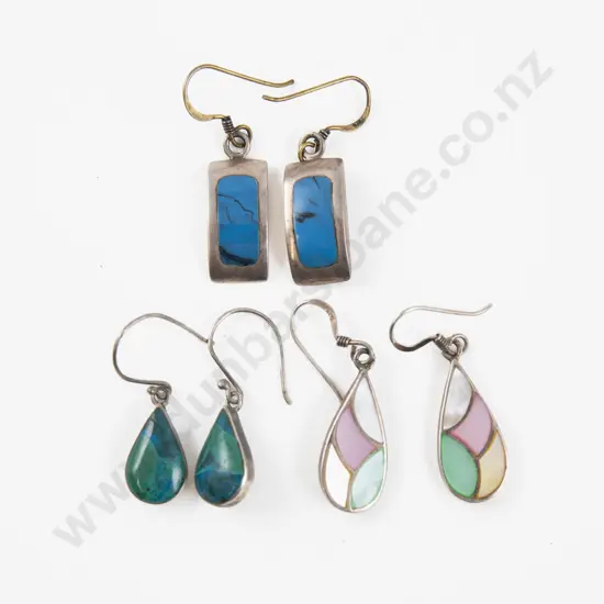 Three Pairs of S/S Gem Set Pendant Drop Earrings