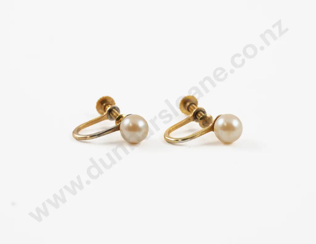 Pair Gold Plated Single Cultured Pearl Stud Earrings Image 1++