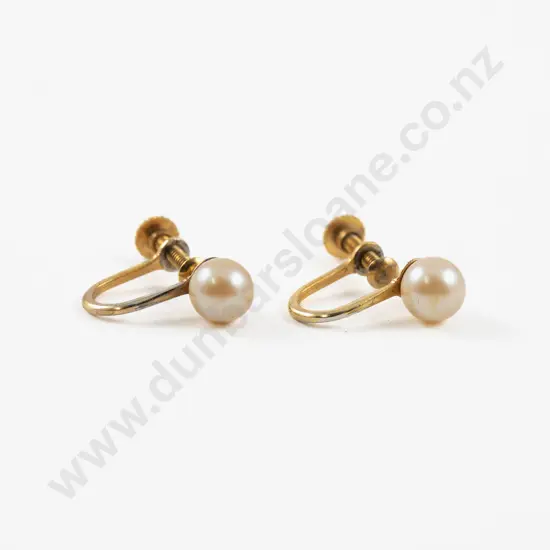 Pair Gold Plated Single Cultured Pearl Stud Earrings