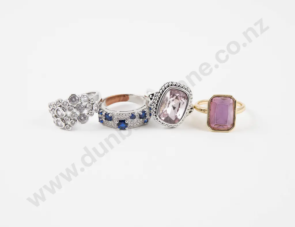 Four Costume Jewellery Gem Set Dress Rings Image 1++