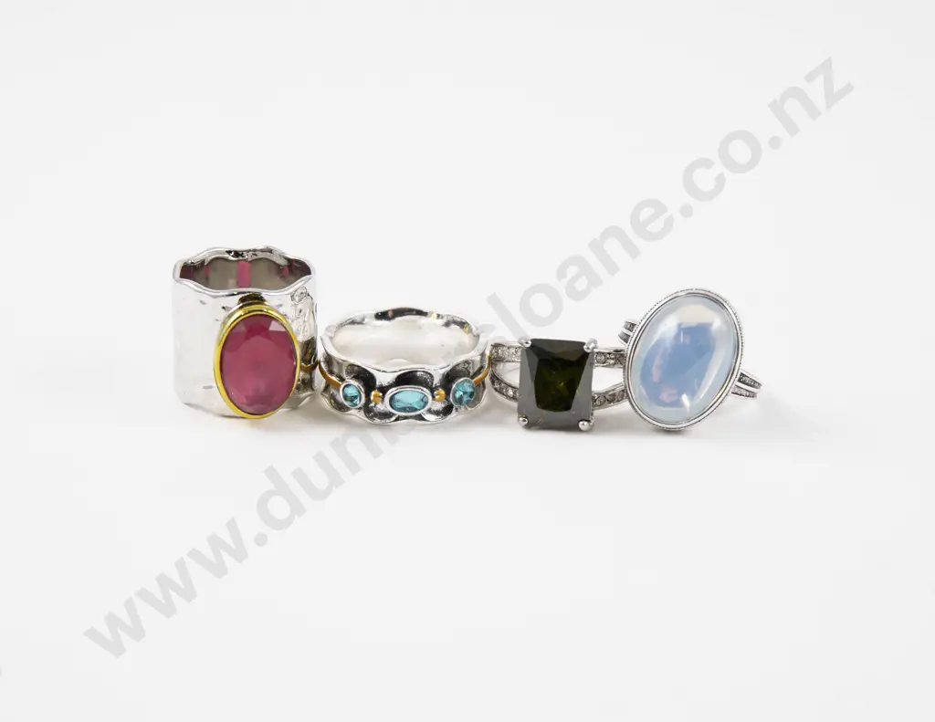 Four Costume Jewellery Gem Set Dress Rings Image 1++