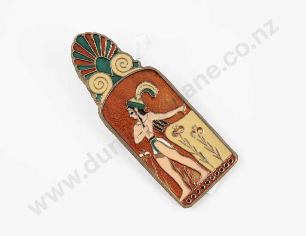 Vintage Greek Enamel and Brass Two Sided Paper Clip Image 1++