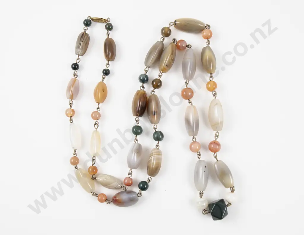 Vintage Single Strand Mixed Agate and Jasper Bead Necklace Image 1++