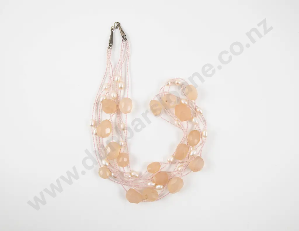 Multi Strand Rose Quartz Bead and Fresh Water Pearl Necklace Image 1++