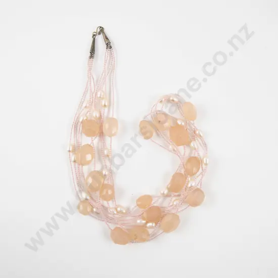 Multi Strand Rose Quartz Bead and Fresh Water Pearl Necklace