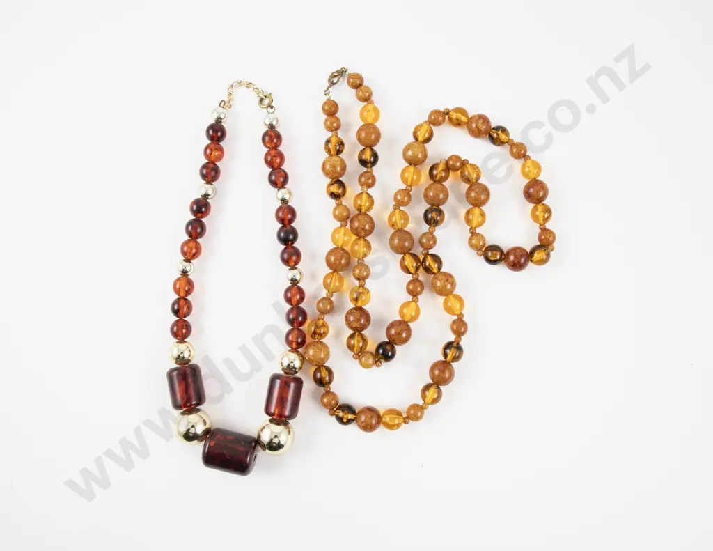Two Single Strand Amber Bead Necklaces Image 1++