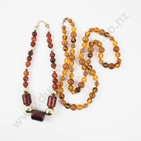 Two Single Strand Amber Bead Necklaces