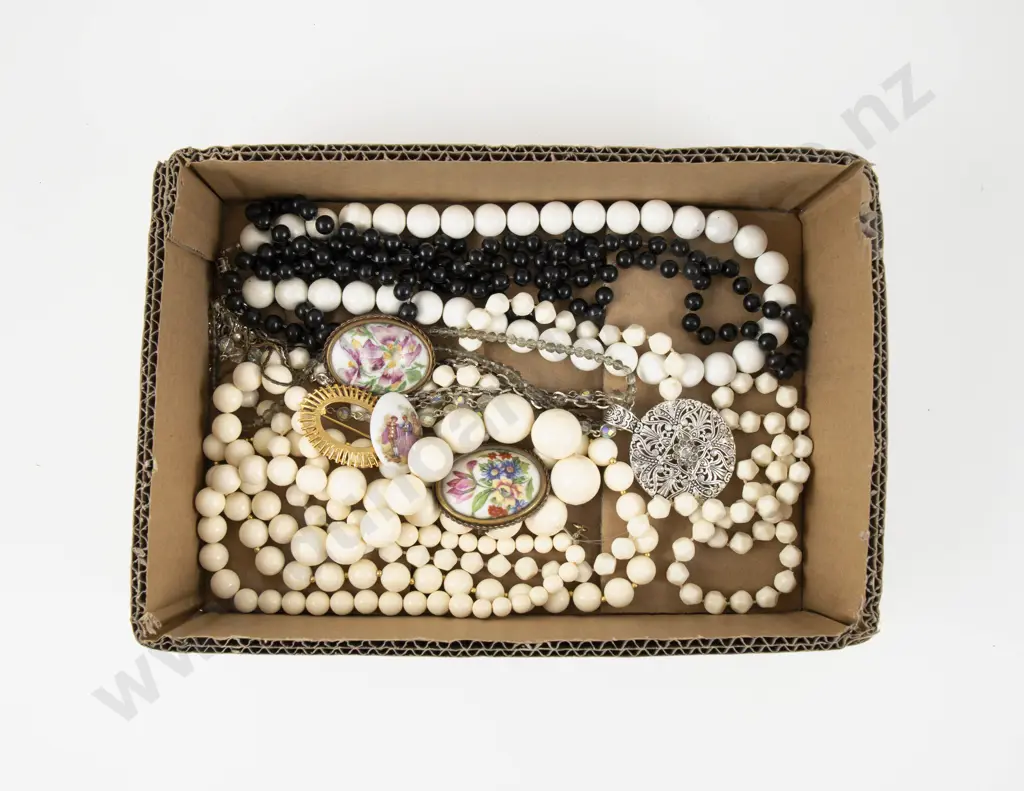 Three Limoges Brooches with Collection of Assorted Beaded Necklaces Image 1++