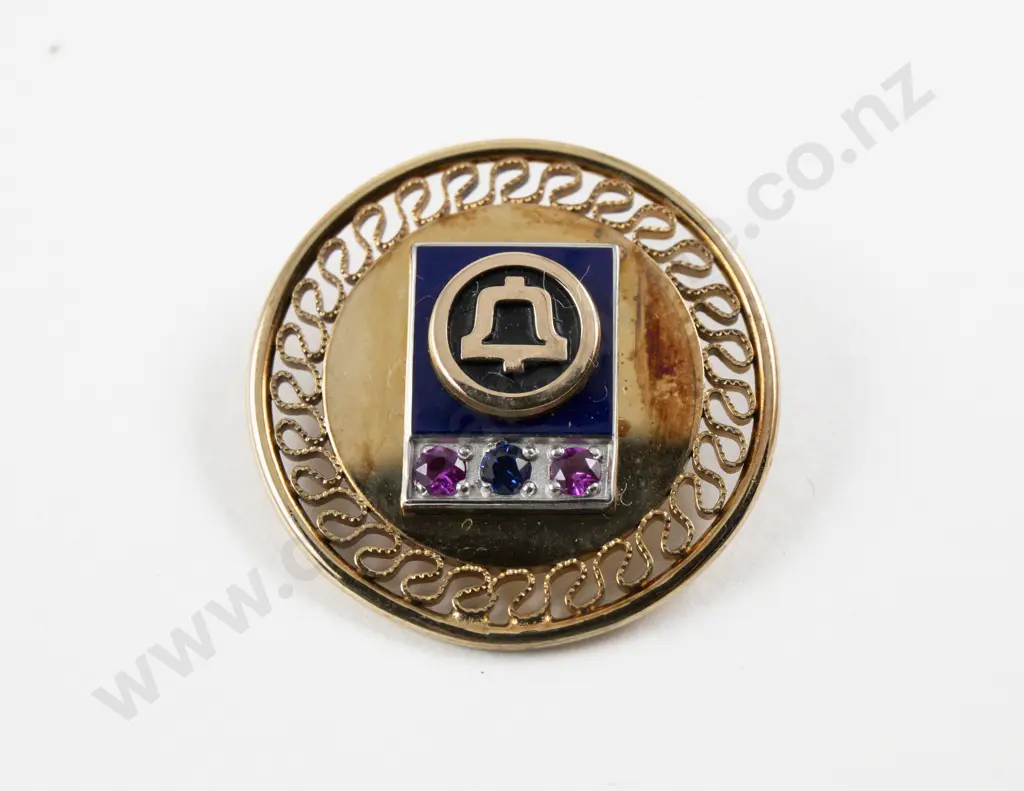 12ct Gold Plated Synthetic Sapphire and Ruby Employee Service Award Brooch Image 1++