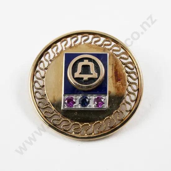 12ct Gold Plated Synthetic Sapphire and Ruby Employee Service Award Brooch