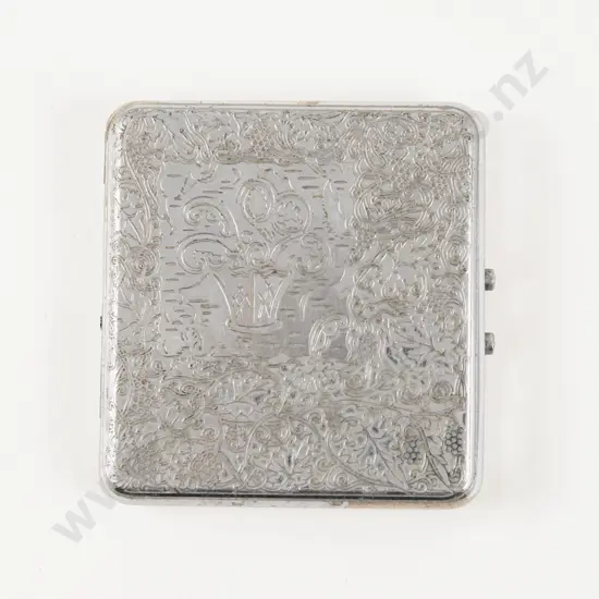 Mid 20th Century Silver Plated Engraved Powder and Cigarette Compact