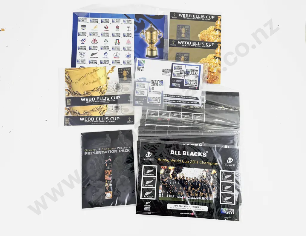NZ Webb Ellis Cup First 3D Stamp x2 with Assorted Rugby Stamps Packs and Issues Image 1++