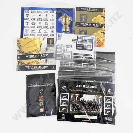 NZ Webb Ellis Cup First 3D Stamp x2 with Assorted Rugby Stamps Packs and Issues