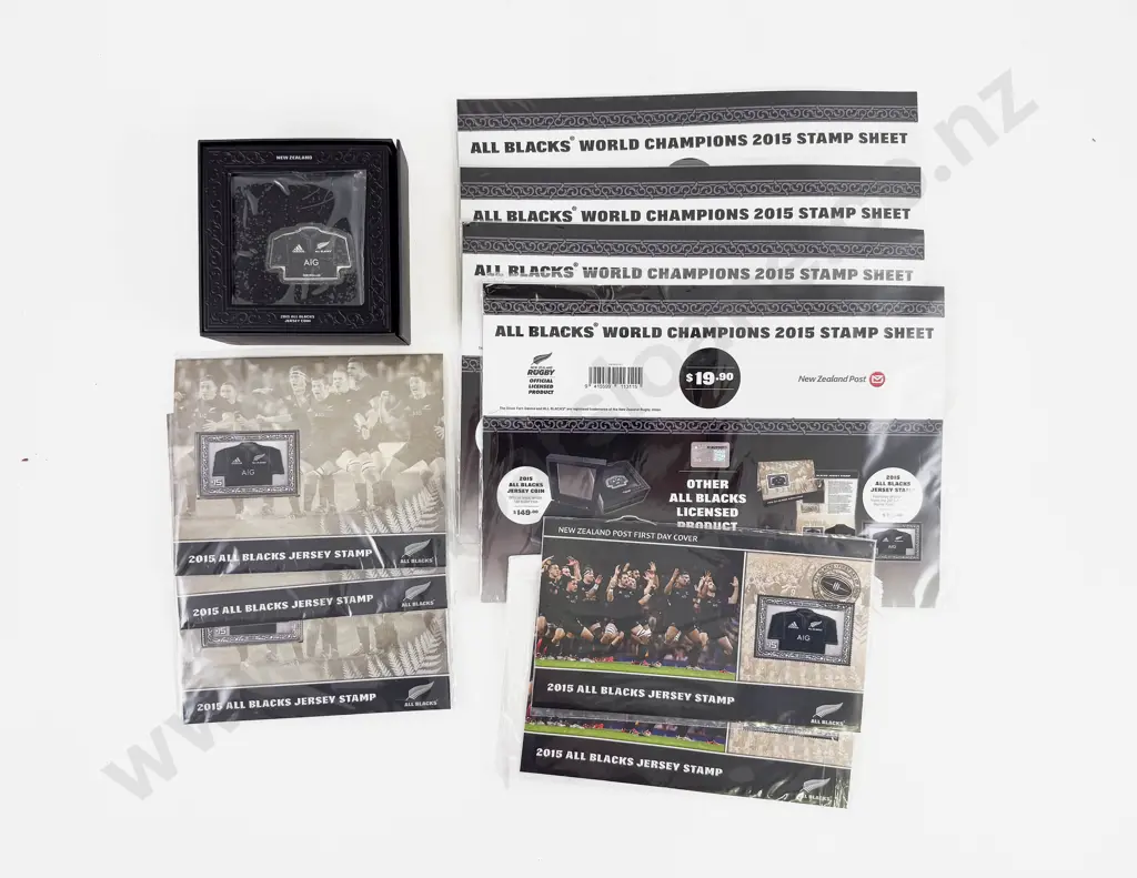 NZ 2015 All Blacks Jersey Stamp x3 with Packs and Jersey Coin 1oz Fine Silver Image 1++