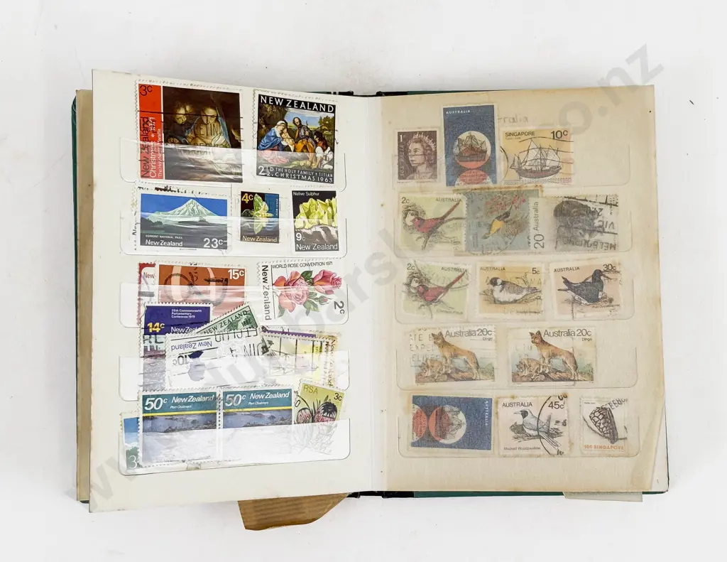 Vintage Album World Stamps with Small NZ Stock Book Album and Some Loose Stamps Image 1++