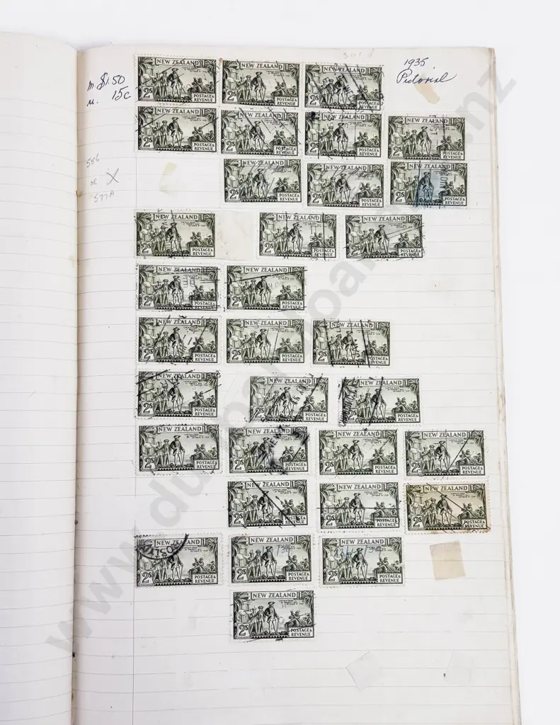 NZ Vintage Album of Page Multiple Singles 1935 Pictorials and Small Album of Decimals Image 1++