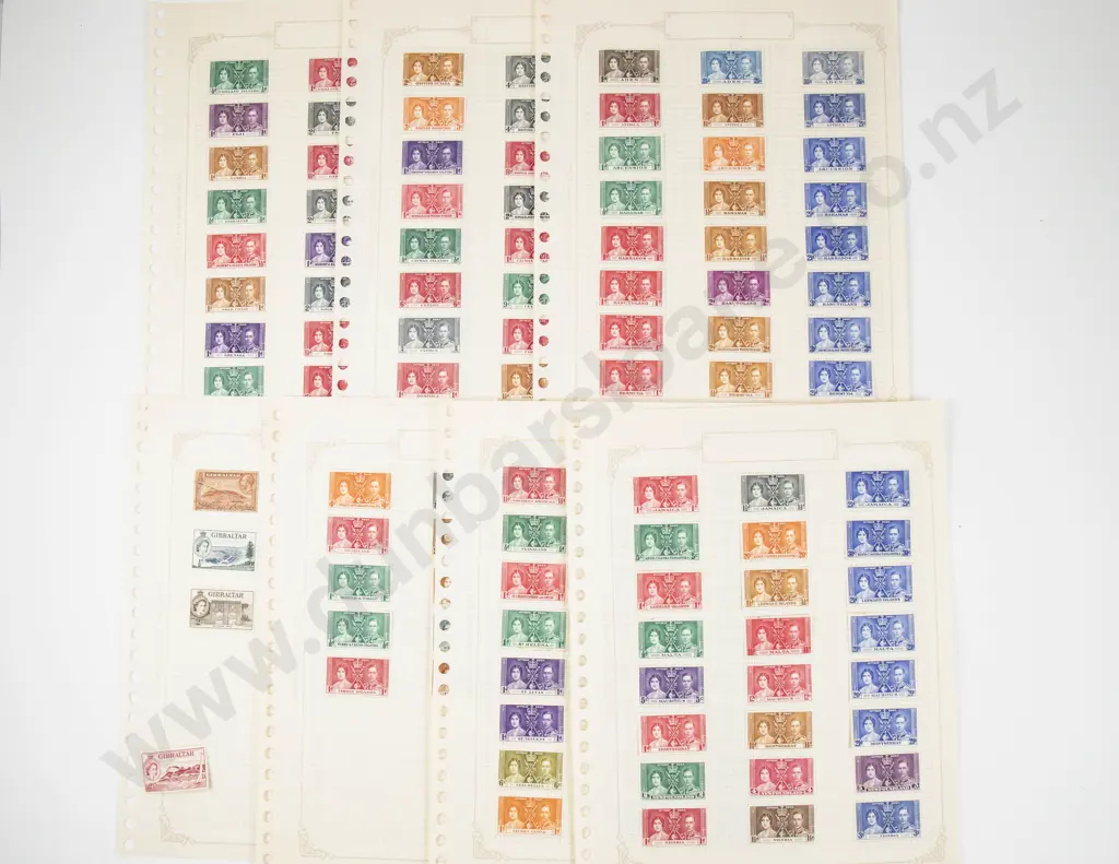 Seven Album Pages Commonwealth 1937 Coronation Mint Stamps Image 1++