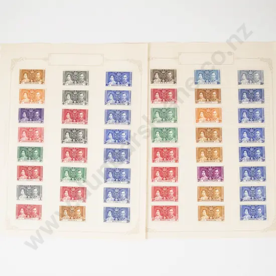 Seven Album Pages Commonwealth 1937 Coronation Mint Stamps