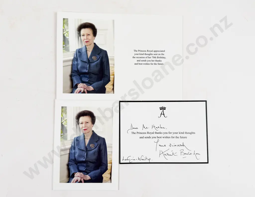 Two Card Photos of Princess Anne and Note Signed by her Lady in Waiting Image 1++