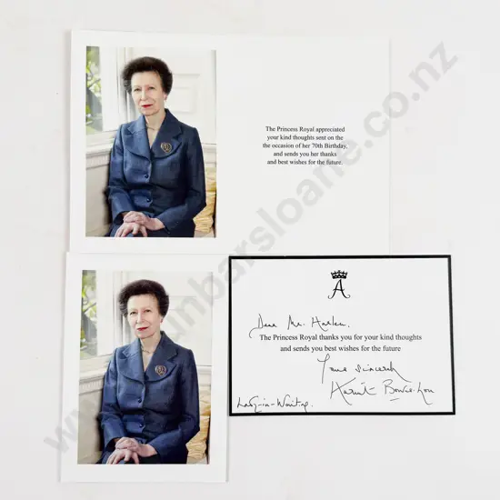 Two Card Photos of Princess Anne and Note Signed by her Lady in Waiting
