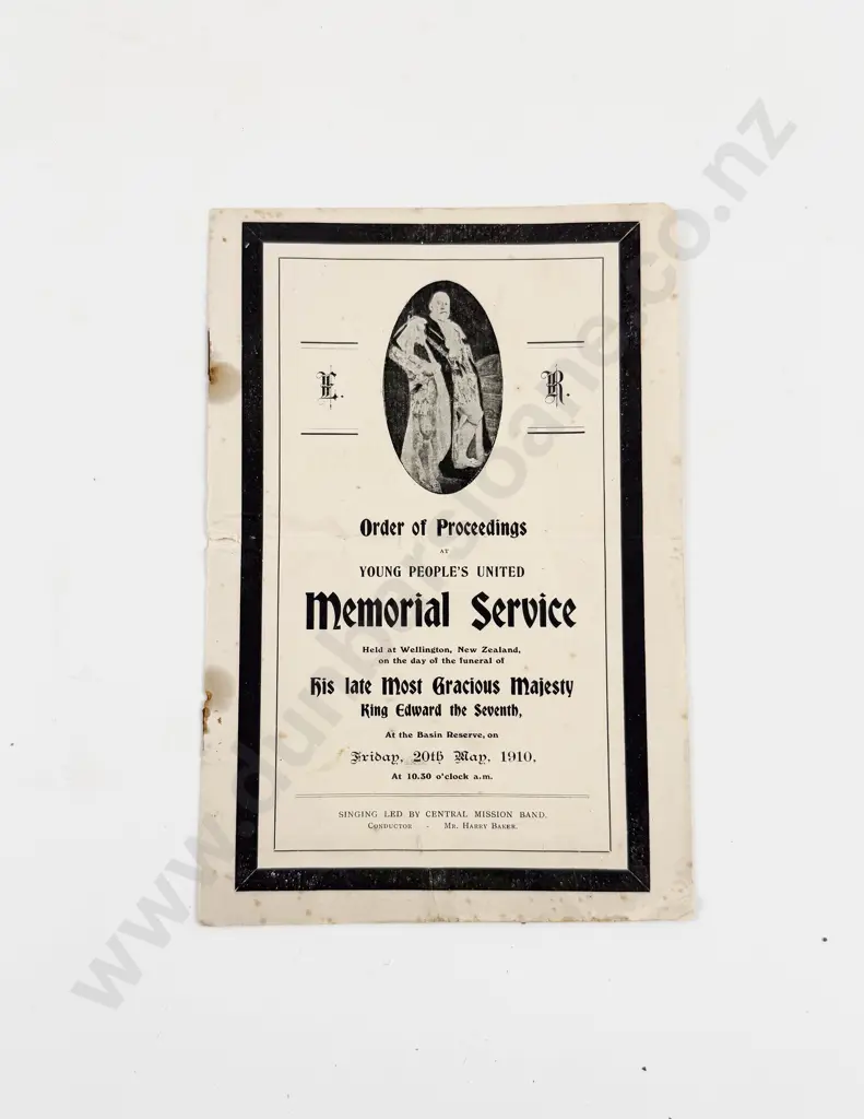 NZ Wgtn 1910 Memorial Service for Edward VII Order of Proceeding Pamphlet Image 1++