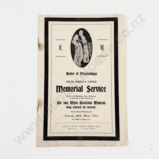 NZ Wgtn 1910 Memorial Service for Edward VII Order of Proceeding Pamphlet
