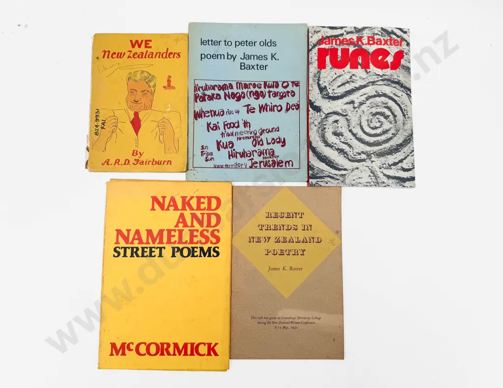 Five Vintage Volumes Relating to NZ Poetry J K Baxter & R D Fairburn Image 1++