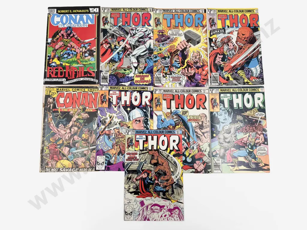 Nine Assorted Vintage Marvel Comics Mainly Thor Image 1++