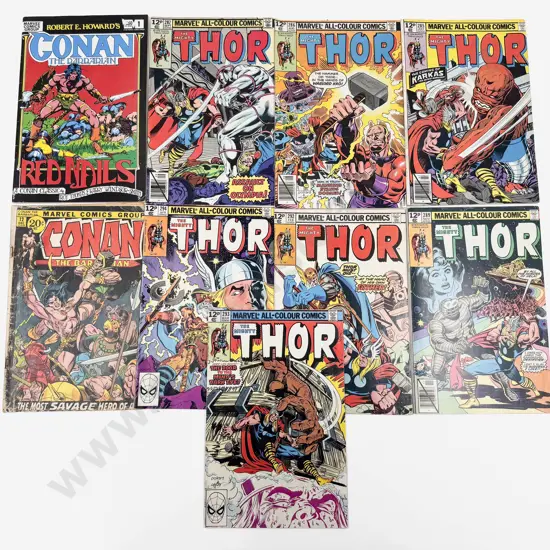 Nine Assorted Vintage Marvel Comics Mainly Thor