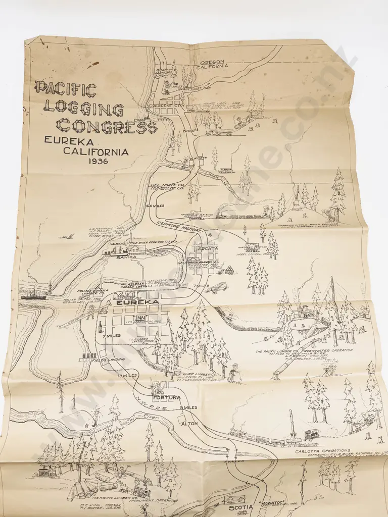 Vintage Map for Pacific Logging Congress Eureka California 1936 Image 1++