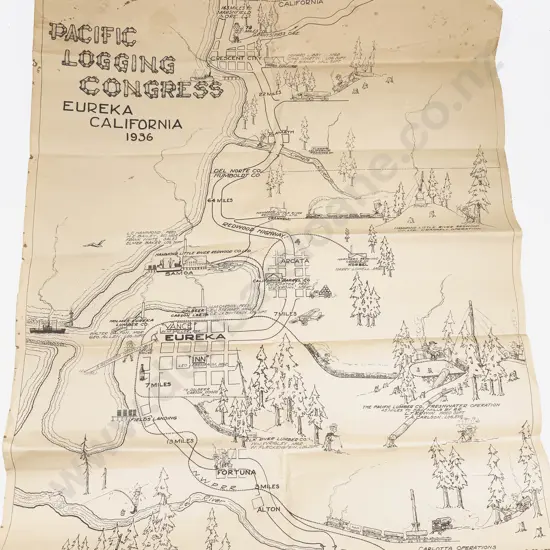 Vintage Map for Pacific Logging Congress Eureka California 1936