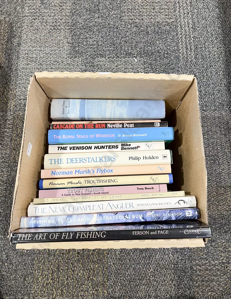 Box Assorted Books Relating to Hunting & Fishing Image 1++