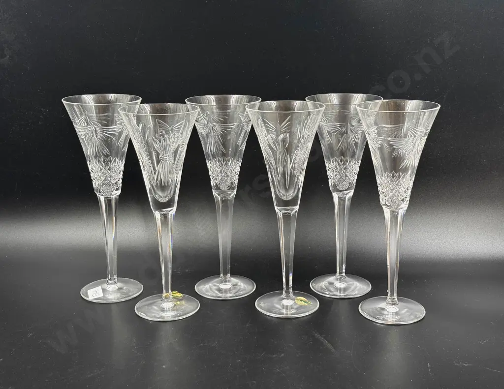 Six Waterford Crystal "Millenium Collection" Toasting Flutes Image 1++