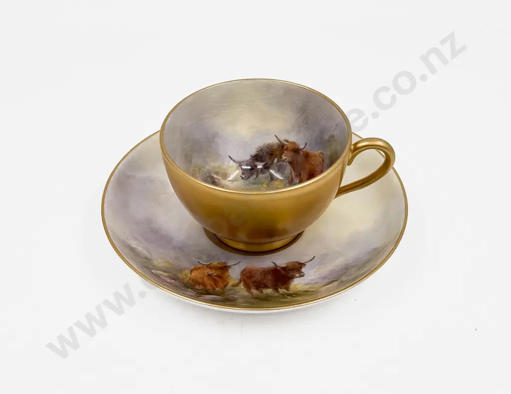 Royal Worcester Highland Cattle Cup & Saucer Image 1++