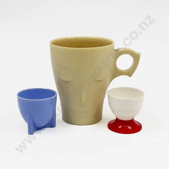 Two Mid Century Plastic Egg Cups with Bournvita Cup (no lid)